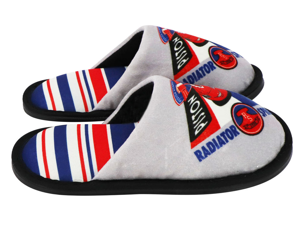 Par de pantuflas grises con estampados de la película Cars y el personaje Rayo McQueen.