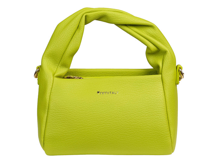 Bolsa de mano color limón con asa superior gruesa y texturizada.