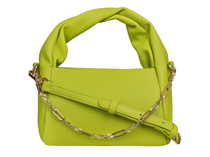 Bolsa de mano color limón con asa superior gruesa y texturizada.
