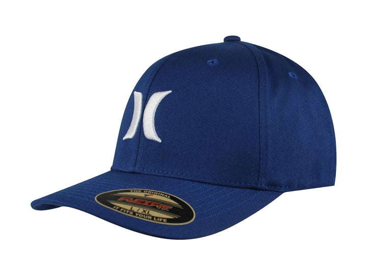 Gorra azul de la marca Hurley con logotipo blanco bordado en el frente y visera curva.