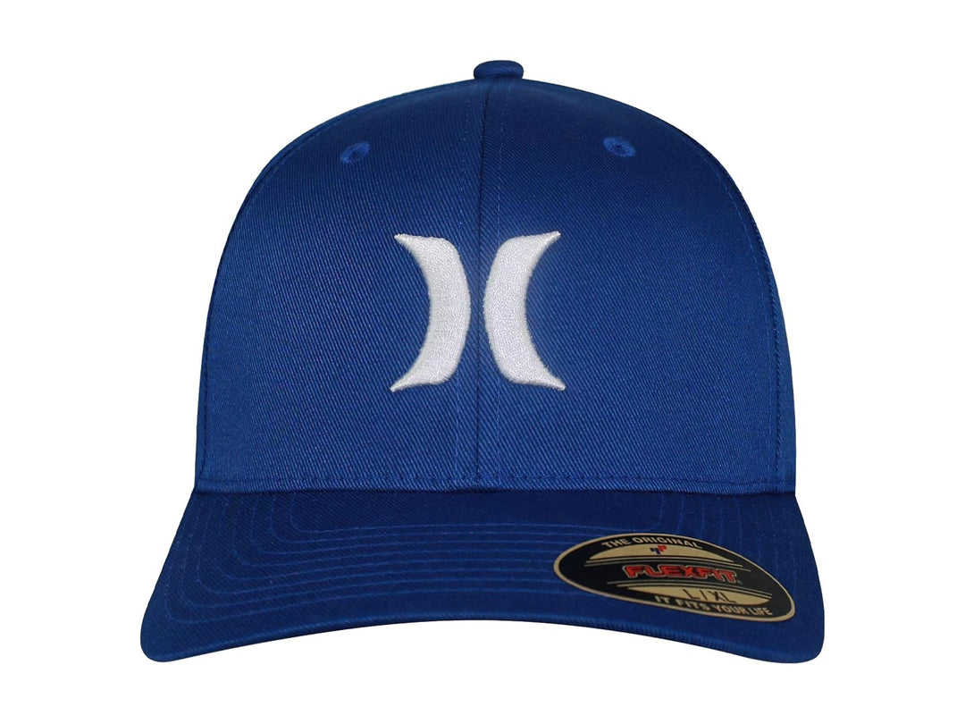 Gorra azul de la marca Hurley con logotipo blanco bordado en el frente y visera curva.