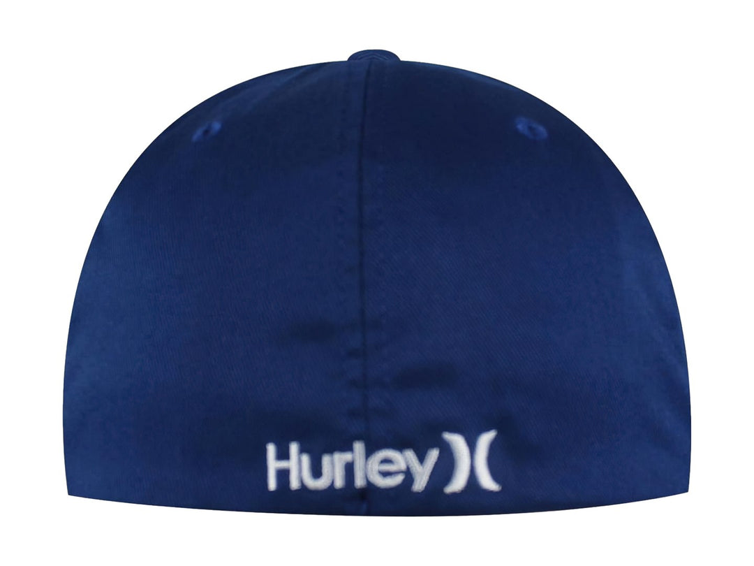 Gorra azul de la marca Hurley con logotipo blanco bordado en el frente y visera curva.