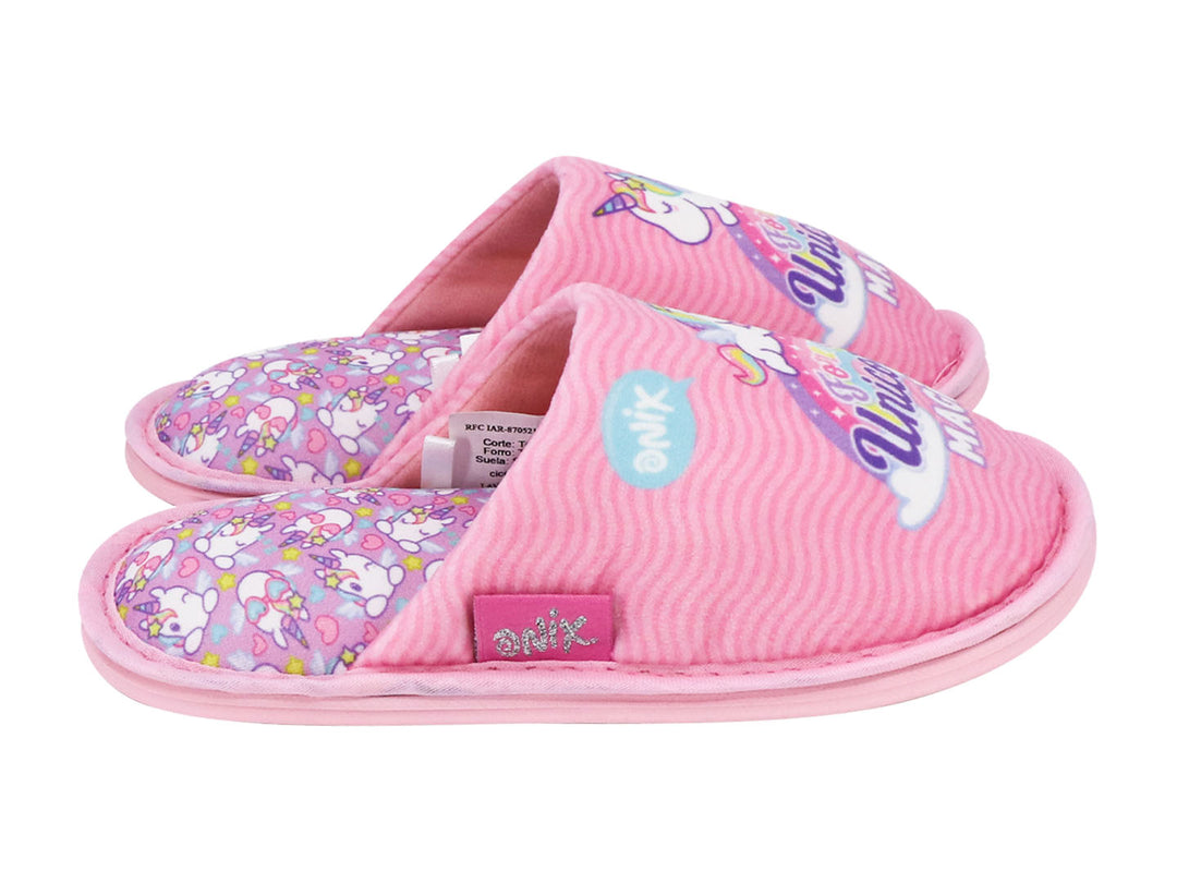 Par de pantuflas rosas para niña con diseño de unicornio y texto &