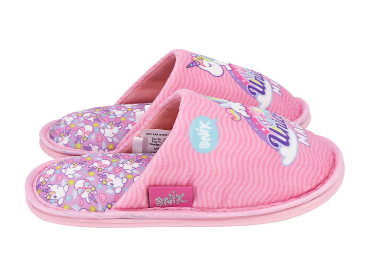 Par de pantuflas rosas para niña con diseño de unicornio y texto &