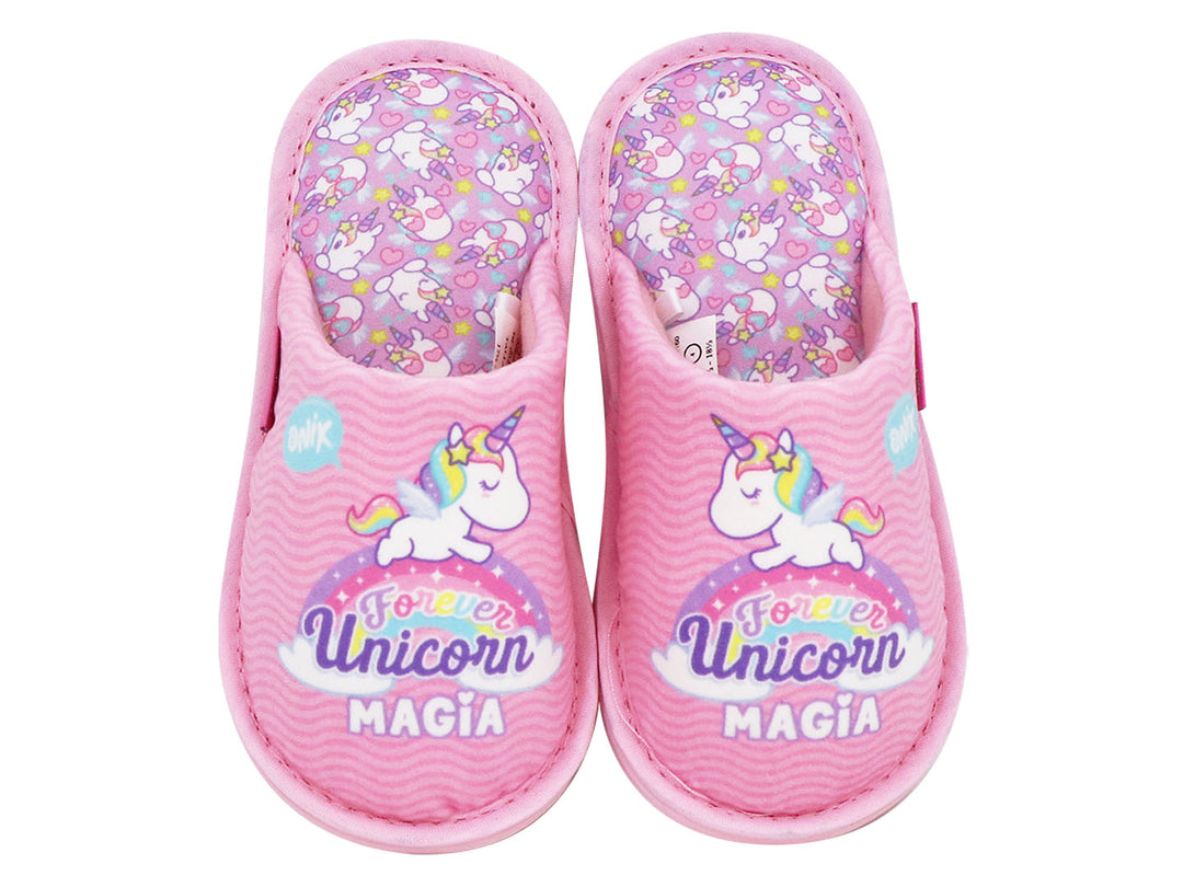 Par de pantuflas rosas para niña con diseño de unicornio y texto &