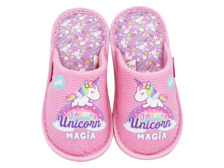 Par de pantuflas rosas para niña con diseño de unicornio y texto &