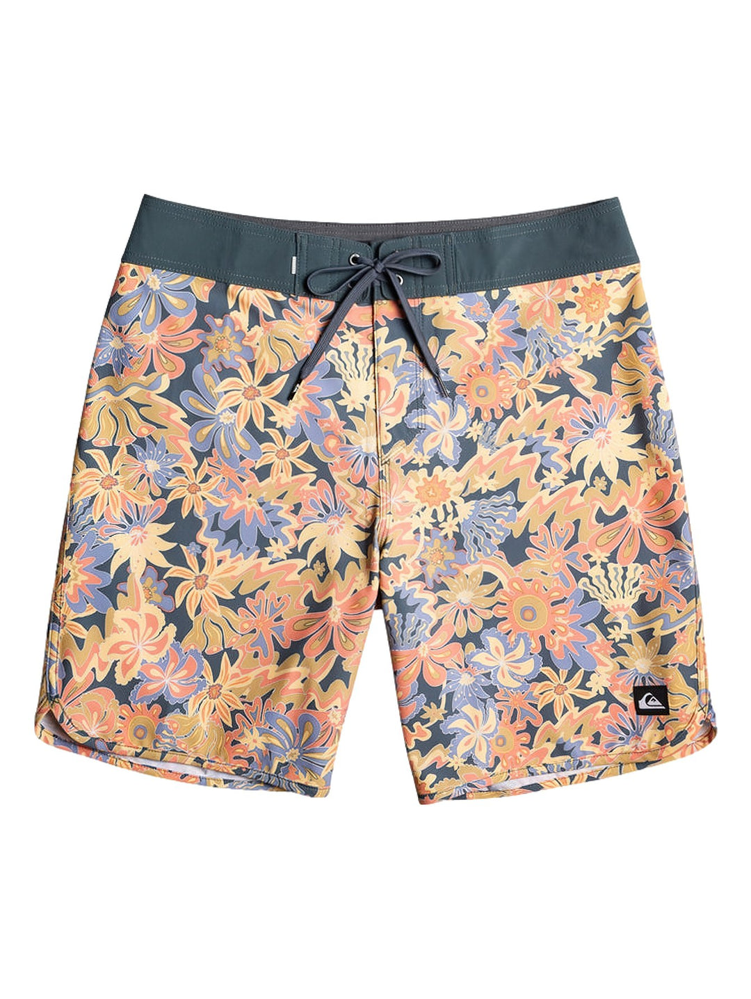 Traje de baño corto Quiksilver con estampado floral multicolor y cintura en color gris oscuro.
