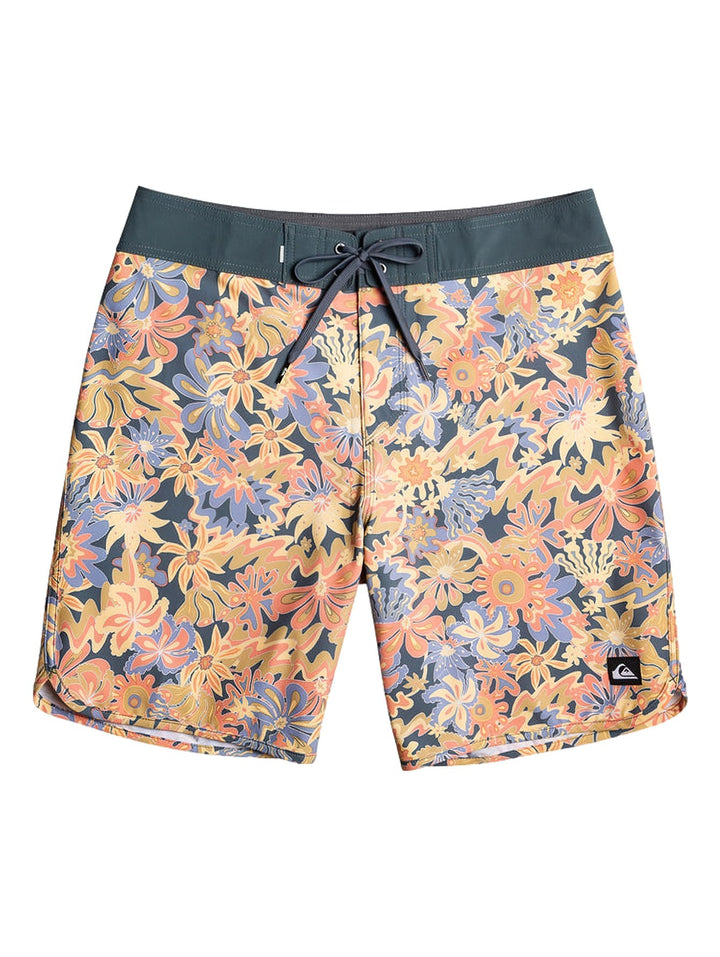 Traje de baño corto Quiksilver con estampado floral multicolor y cintura en color gris oscuro.