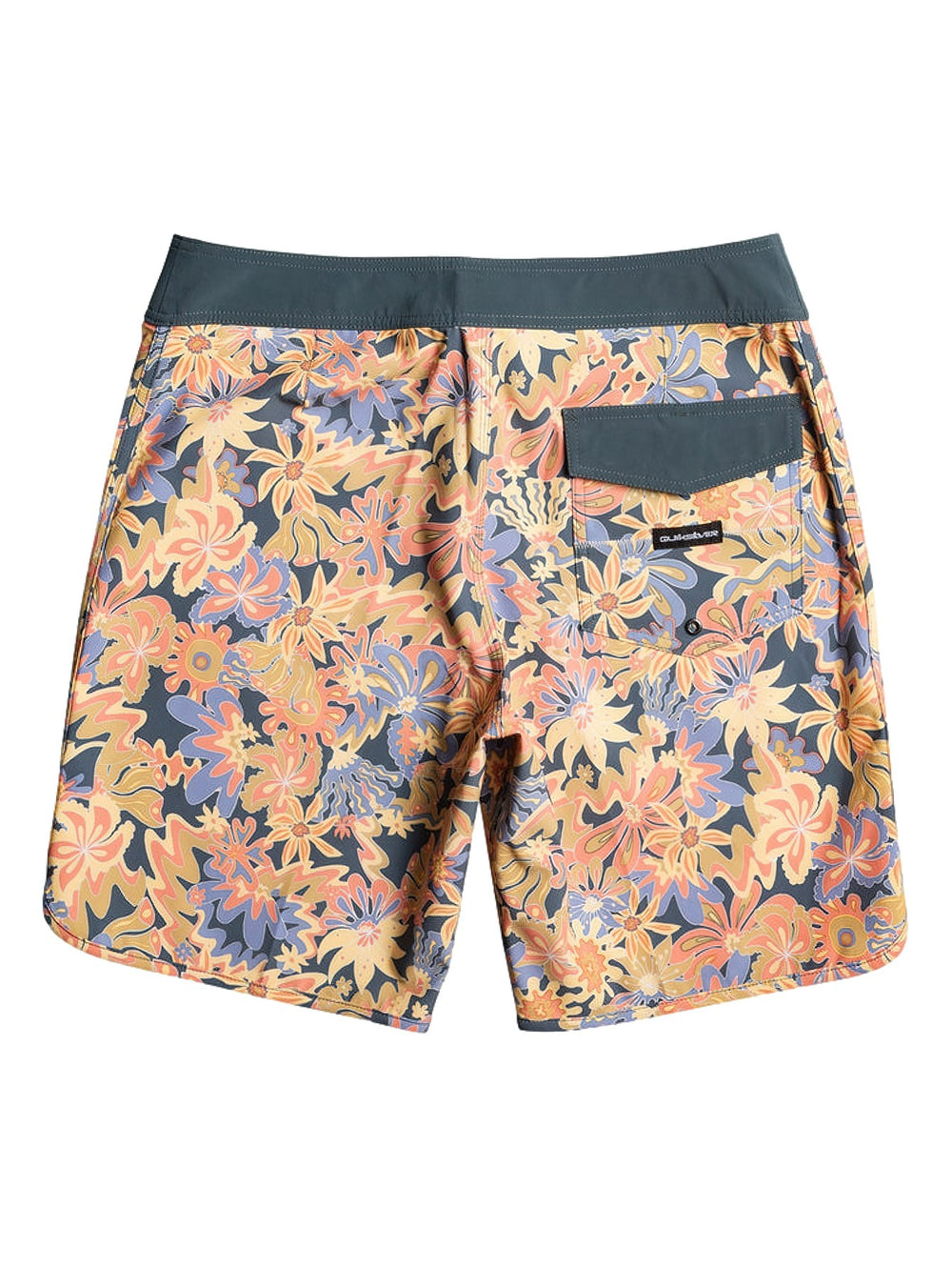 Traje de baño corto Quiksilver con estampado floral multicolor y cintura en color gris oscuro.
