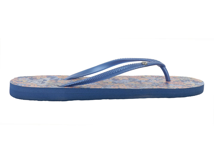 Sandalias de dedo ROXY color azul con plantilla estampada multicolor.