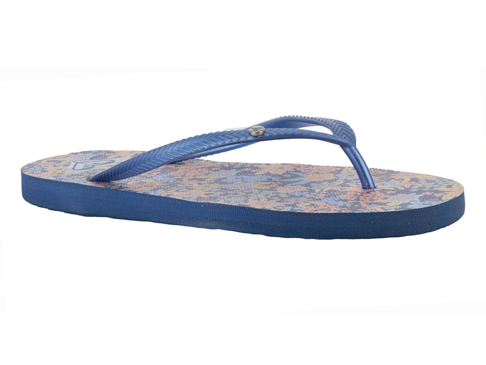 Sandalias de dedo ROXY color azul con plantilla estampada multicolor.