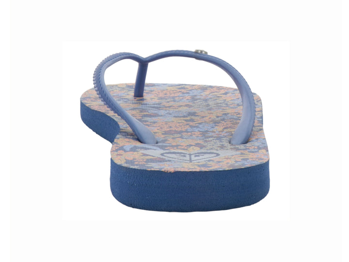 Sandalias de dedo ROXY color azul con plantilla estampada multicolor.
