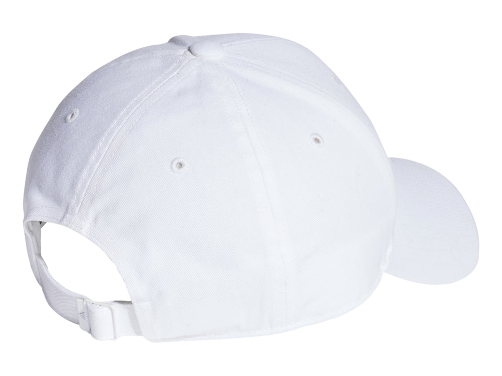 Gorra deportiva Adidas de color blanco con logotipo frontal en negro y visera curva.