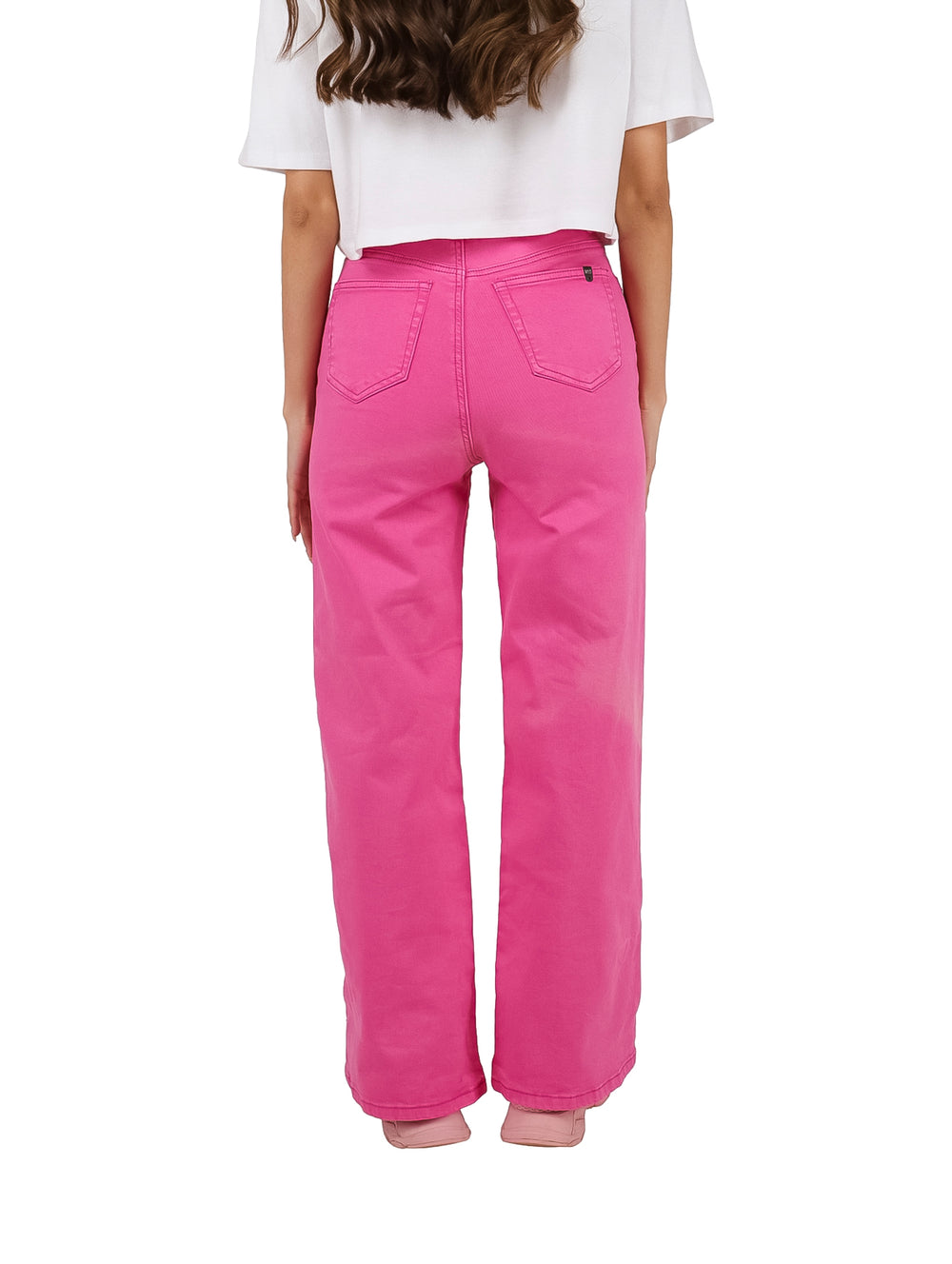 Pantalones culotte color fucsia de pierna ancha y estilo casual.