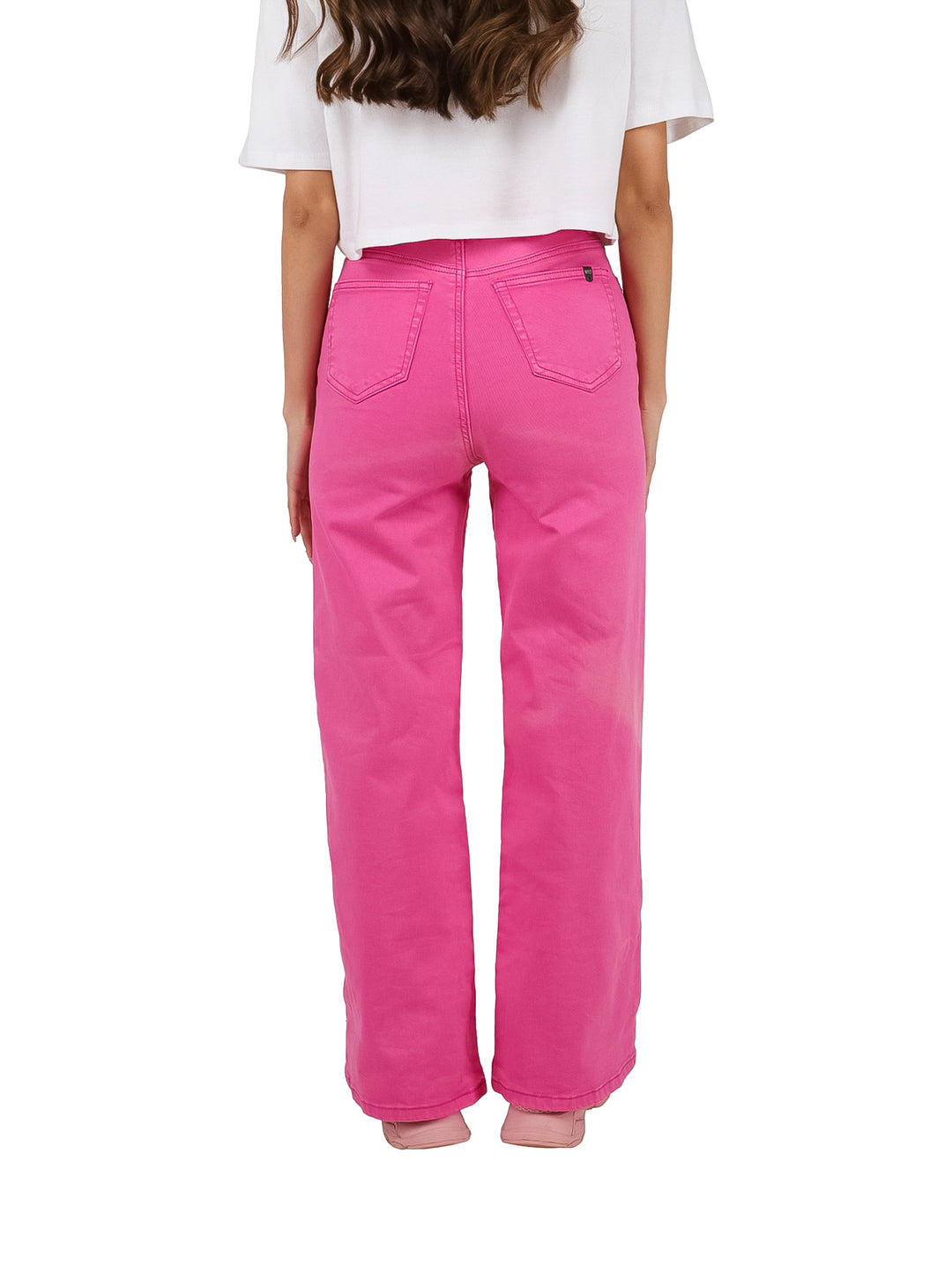 Pantalones culotte color fucsia de pierna ancha y estilo casual.