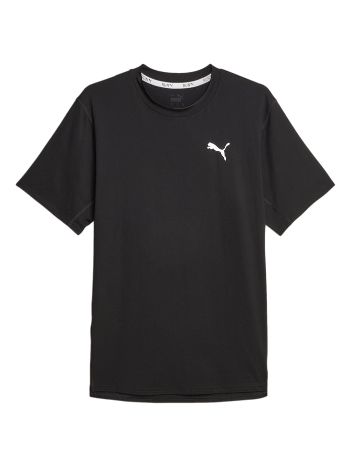 Camiseta deportiva PUMA de manga corta en color negro con logotipo blanco en el pecho.