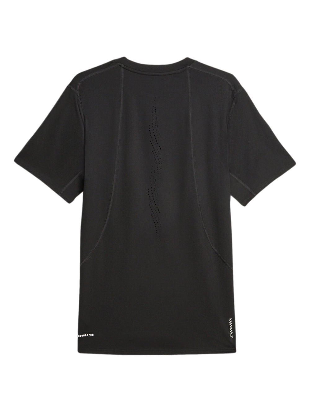 Camiseta deportiva PUMA de manga corta en color negro con logotipo blanco en el pecho.