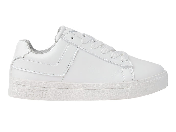 Tenis PONY color blanco total para niño o niña, con agujetas y suela plana blanca.