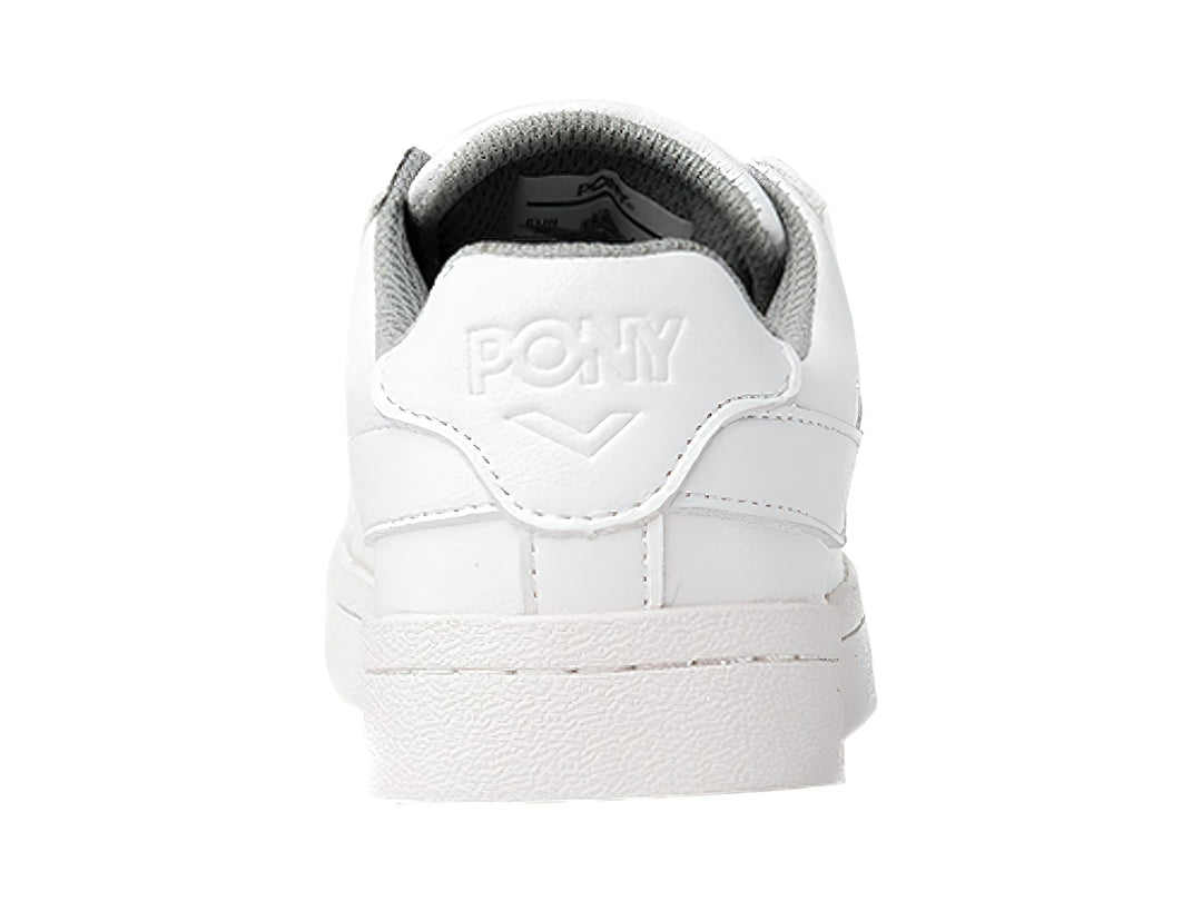 Tenis PONY color blanco total para niño o niña, con agujetas y suela plana blanca.