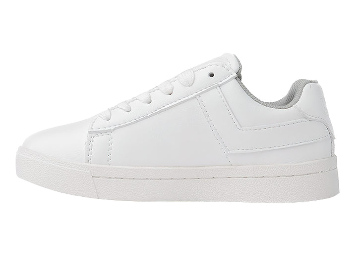 Tenis PONY color blanco total para niño o niña, con agujetas y suela plana blanca.