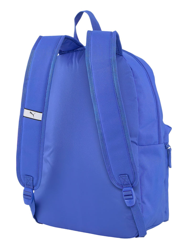 Mochila deportiva PUMA color azul Royal Sapphire con logotipo blanco en el frente y bolsillos laterales de malla.