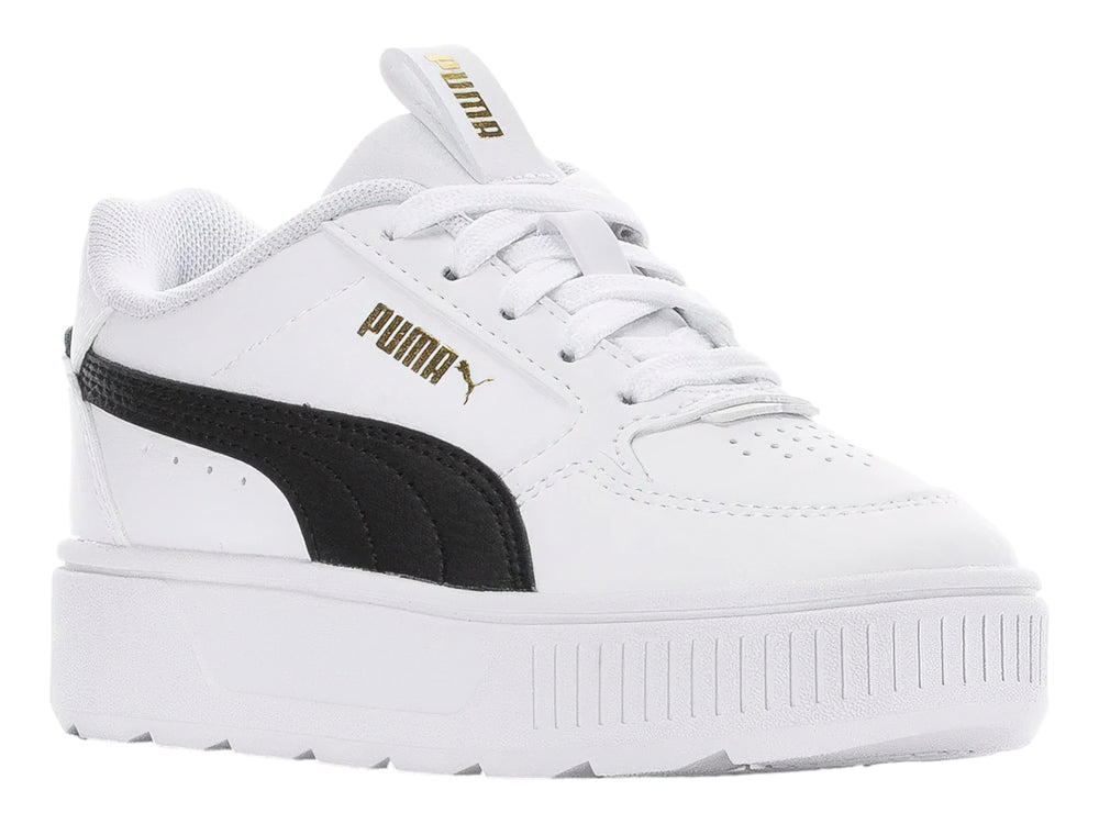 Tenis PUMA Carmen Rebelle PS en color blanco con franja lateral negra y suela de plataforma blanca.