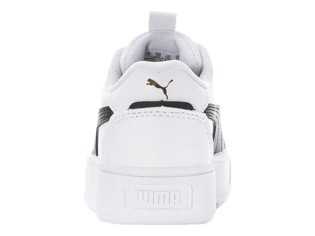 Tenis PUMA Carmen Rebelle PS en color blanco con franja lateral negra y suela de plataforma blanca.