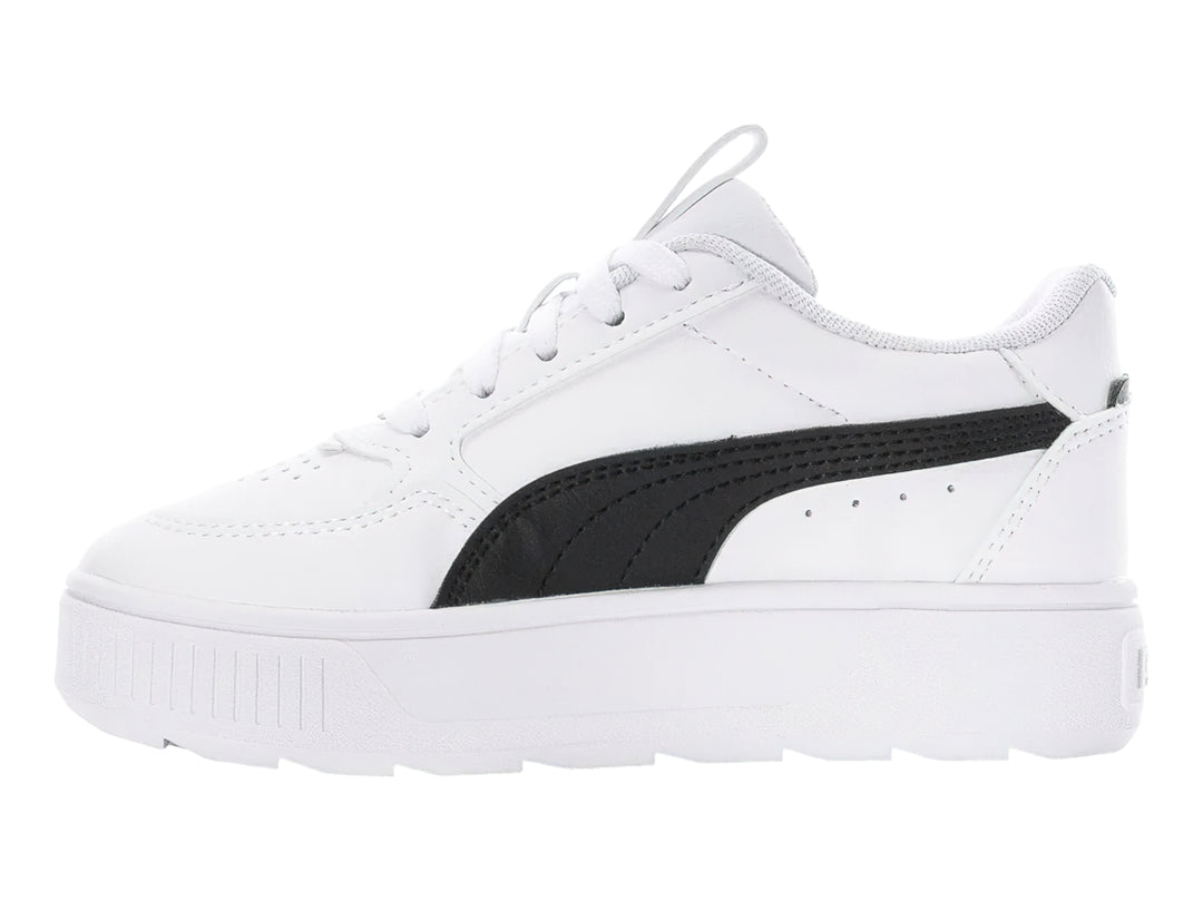Tenis PUMA Carmen Rebelle PS en color blanco con franja lateral negra y suela de plataforma blanca.