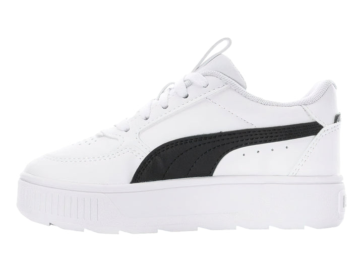 Tenis PUMA Carmen Rebelle PS en color blanco con franja lateral negra y suela de plataforma blanca.