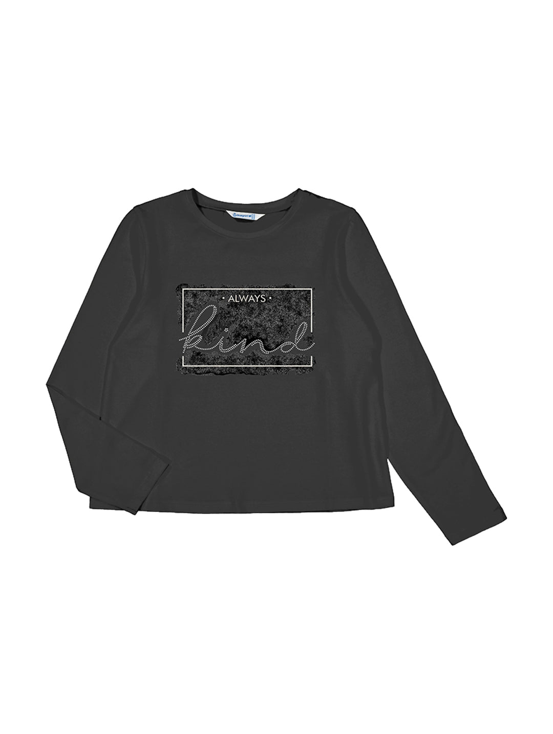 Camiseta negra de manga larga para niños con estampado frontal que dice &