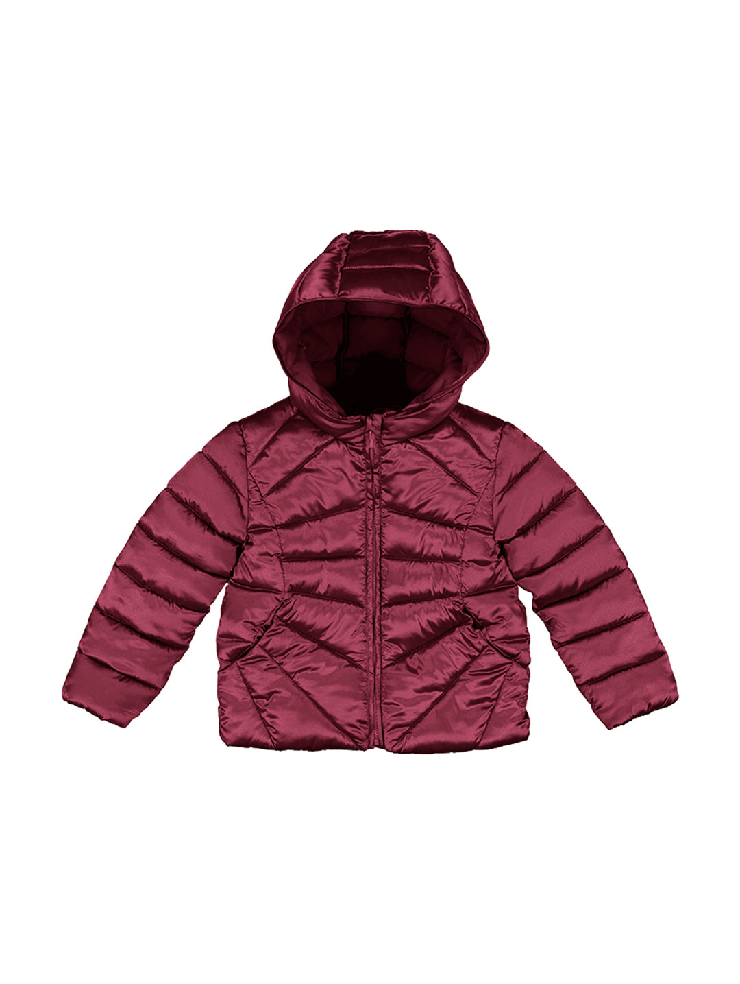 Chaquetón acolchado color mora con capucha para niño o niña.