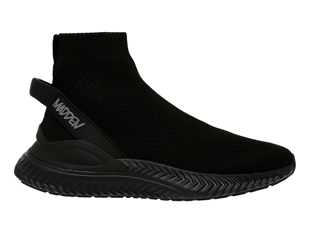 Tenis deportivos Steve Madden color negro, diseño tipo calcetín con suela texturizada.