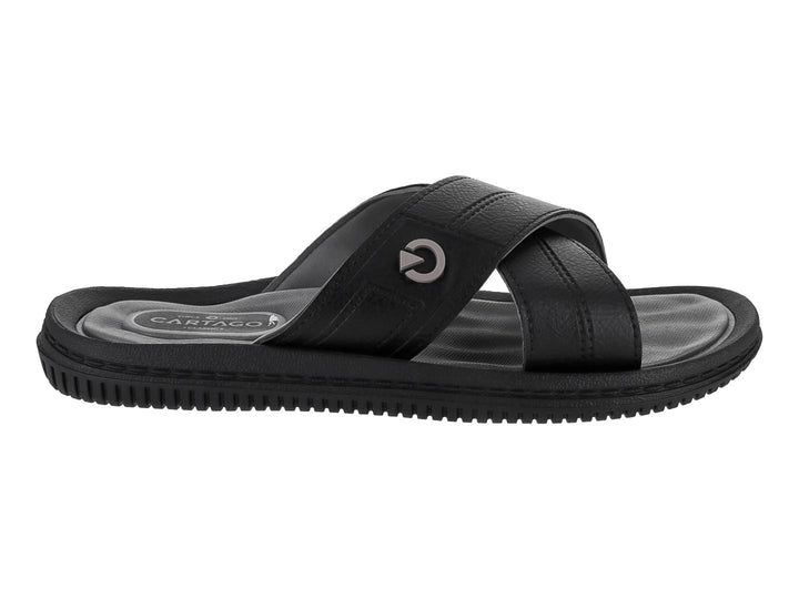 Sandalia Cartago para Hombre en color negro con correas cruzadas y suela gris.