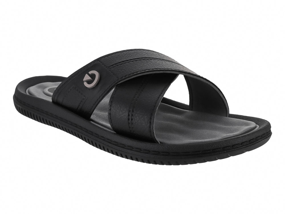 Sandalia Cartago para Hombre en color negro con correas cruzadas y suela gris.