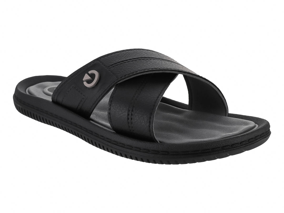 Sandalia Cartago para Hombre en color negro con correas cruzadas y suela gris.