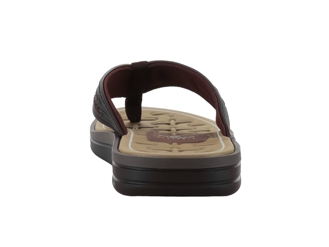 Sandalias de dedo marca Cartago en colores marrón y gris con suela texturizada.