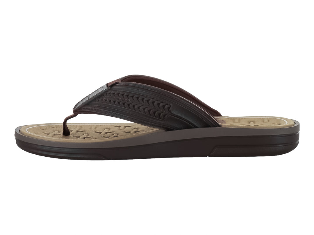 Sandalias de dedo marca Cartago en colores marrón y gris con suela texturizada.