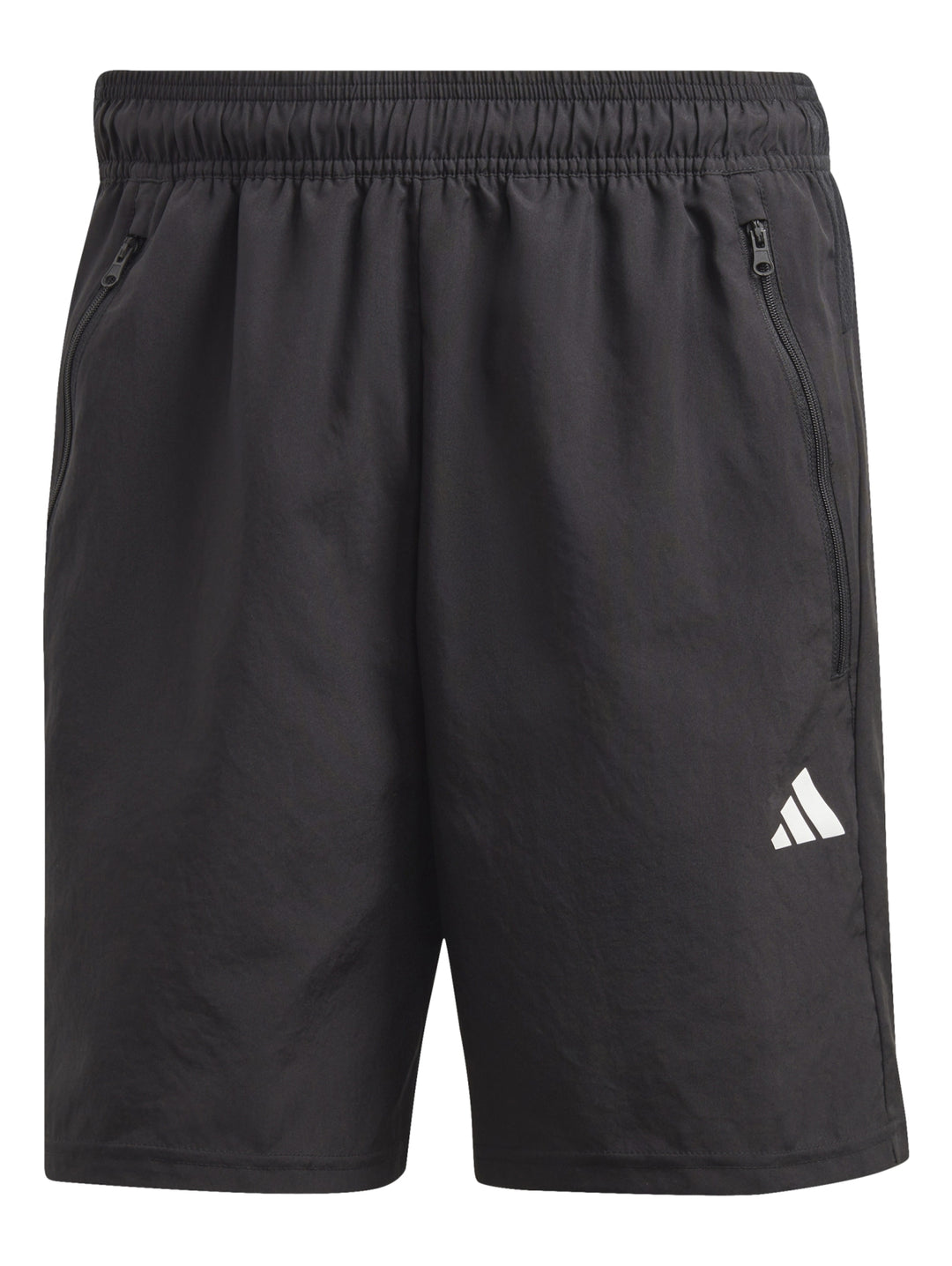 Hombre vistiendo shorts deportivos Adidas de color negro con logo blanco en la pierna izquierda.