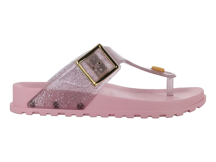 Sandalias Ipanema color rosa claro con detalles de brillos y hebilla dorada cuadrada.