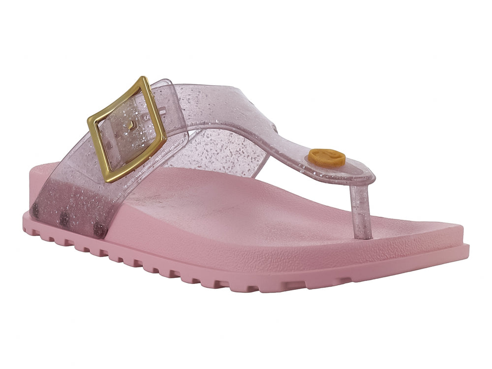 Sandalias Ipanema color rosa claro con detalles de brillos y hebilla dorada cuadrada.