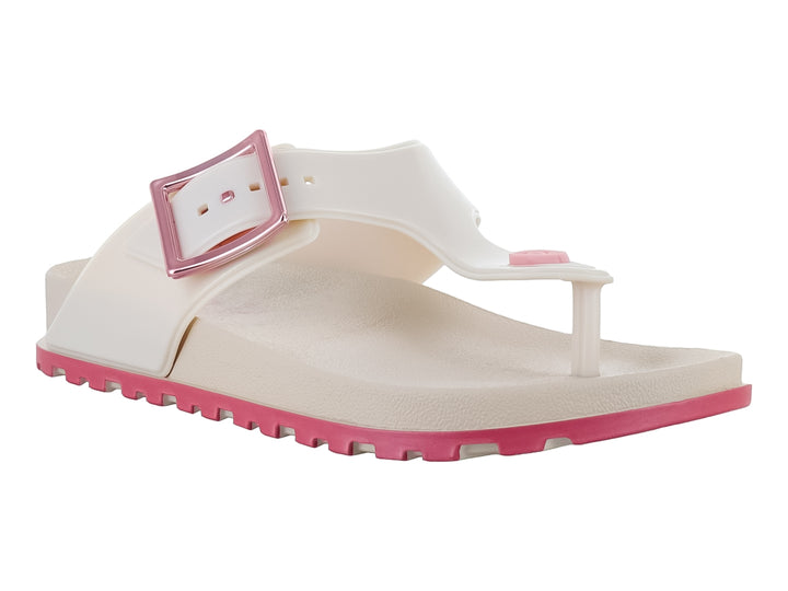 Sandalia Ipanema de dedo en color beige con suela y hebilla en tono rosa.