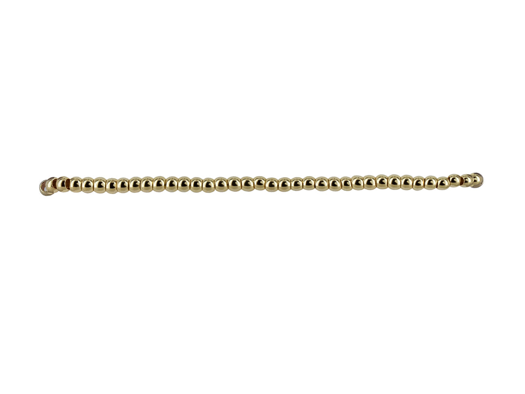 Pulsera de cuentas esféricas en color oro con acabado brillante sobre fondo blanco.