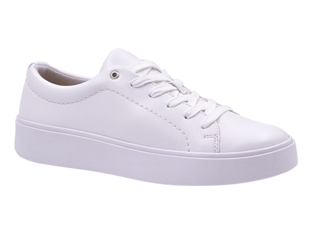 Tenis Hispana modelo Emily en color blanco con suela de plataforma y agujetas.