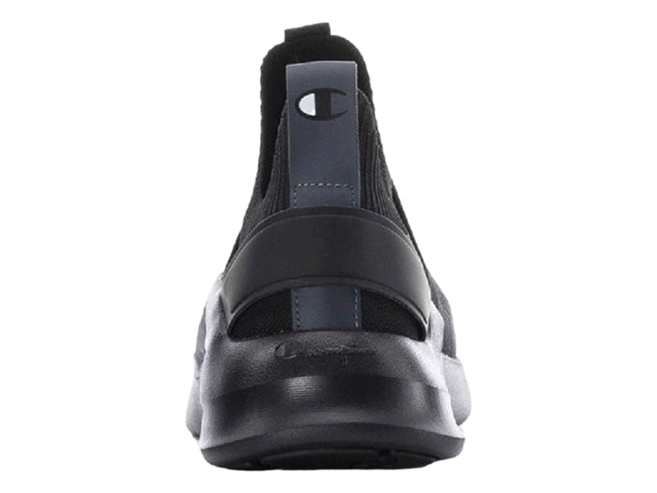 Tenis deportivos Champion color negro con detalles en blanco, diseño tipo calcetín sin agujetas y suela robusta.