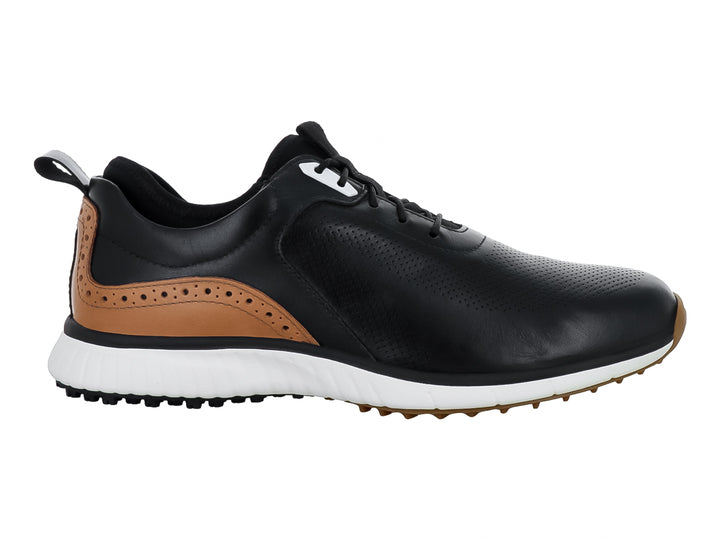 Zapato híbrido Johnston &amp; Murphy en color negro con detalles en café y suela deportiva blanca.