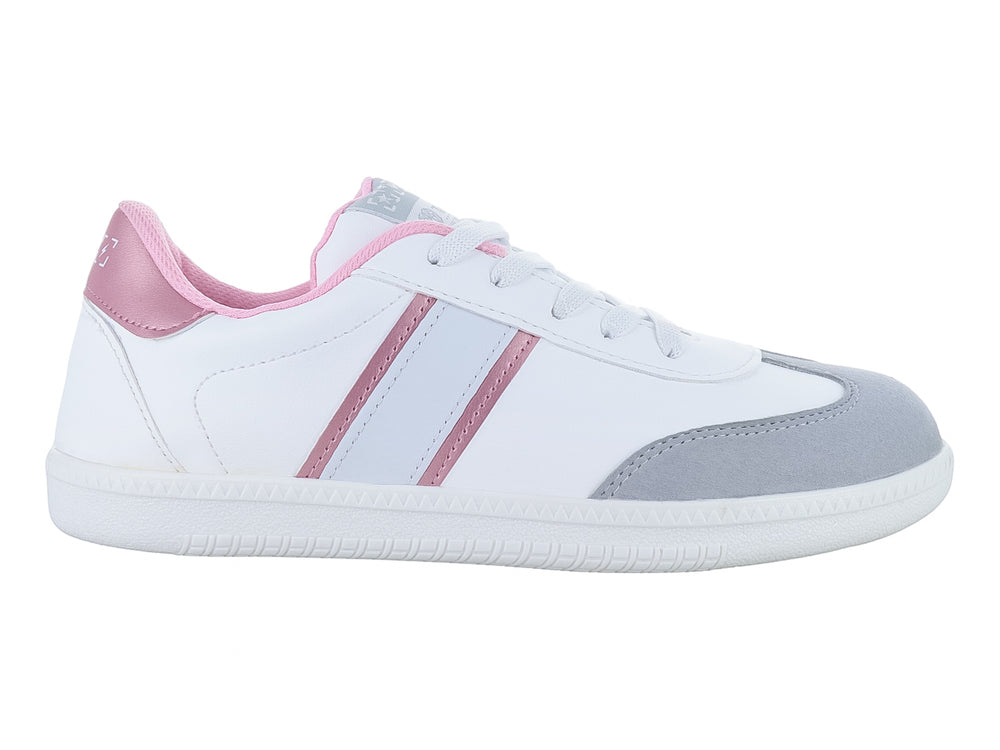 Tenis deportivos blancos con detalles en gris y rosa, ideales para Niña.