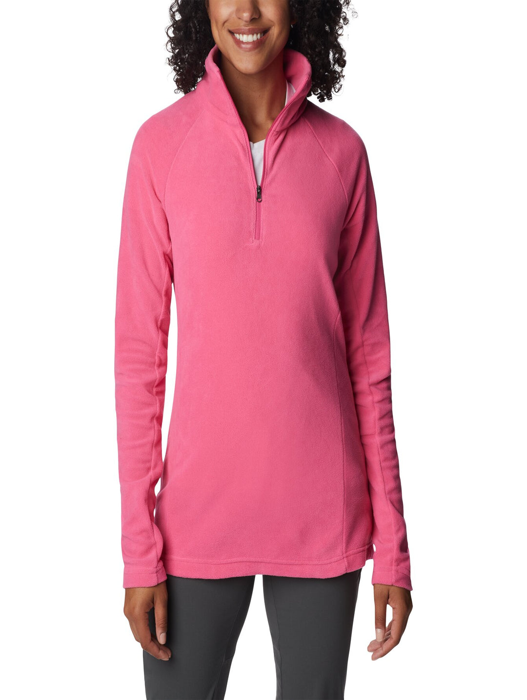 Sudadera Columbia color rosa intenso con medio cierre y cuello alto para Mujer.
