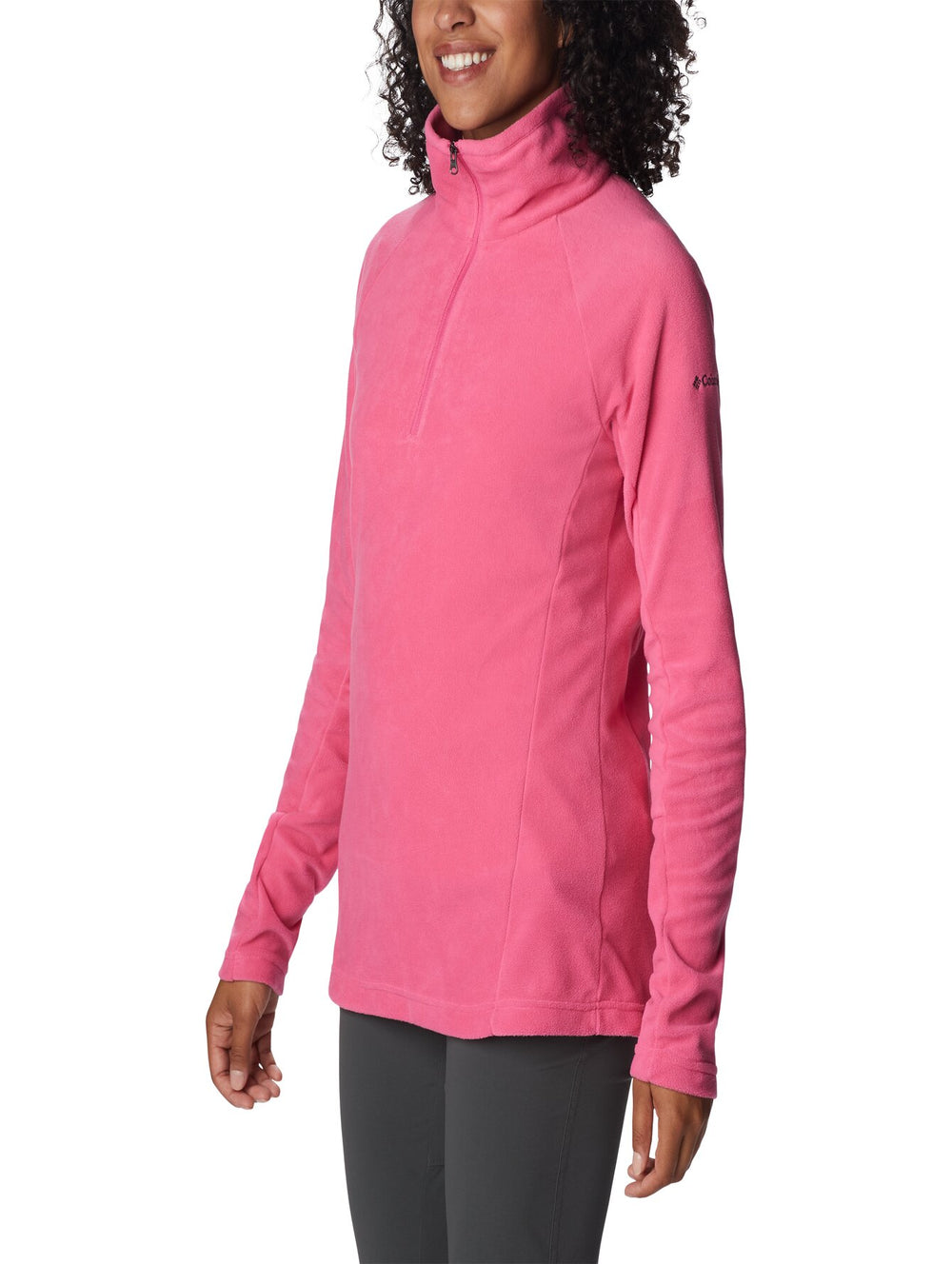 Sudadera Columbia color rosa intenso con medio cierre y cuello alto para Mujer.