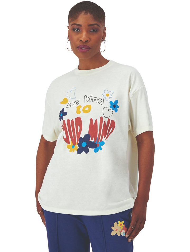Camiseta Champion color blanco tiza con estampado colorido &
