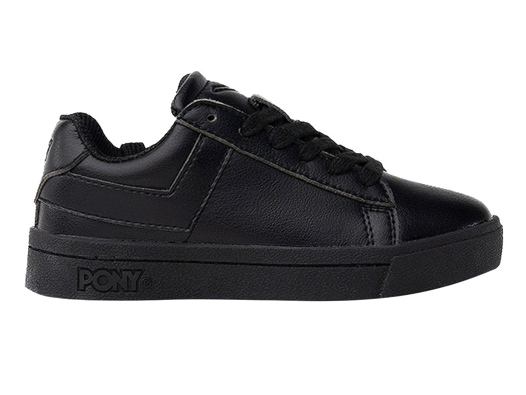 Tenis deportivos PONY color negro total con cordones y suela plana.